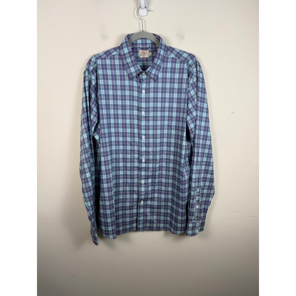 Faherty Brand Movement Shirt Mens XL Blue Pink Plaid Stretch Long Sleeve‎